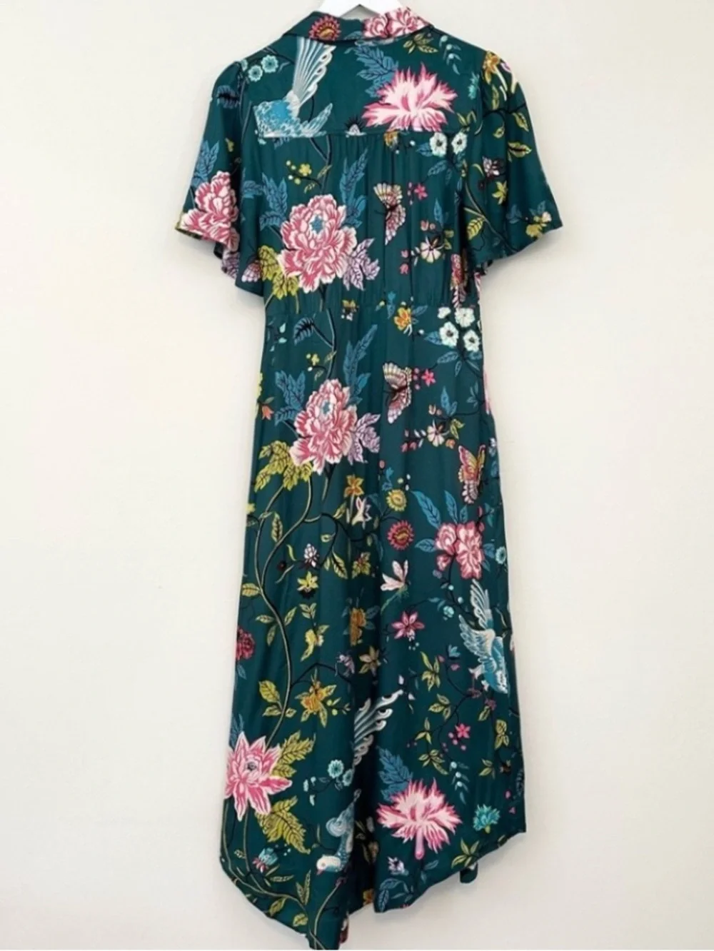 Anthropologie Maeve Floral Button Front Wrap Shirt Dress Size 8 Green Boho - Picture 10 of 15